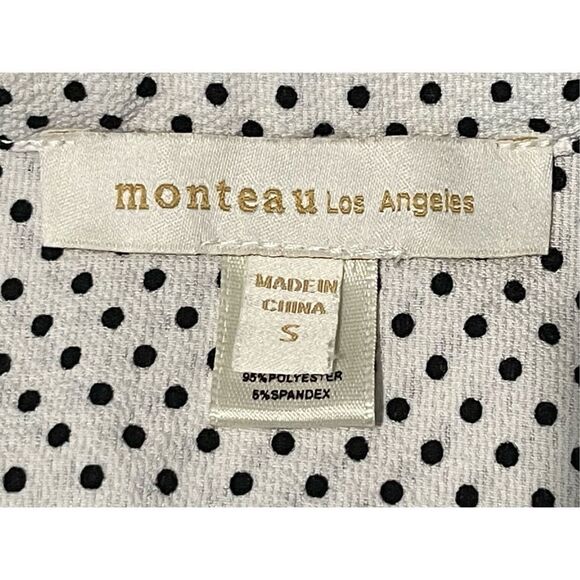 MONTEAU|V-NECK SHORT SLEEVE BLOUSE TOP DOTTED BLACK & WHITE S - Picture 6 of 8